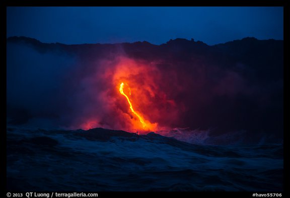 Waves, lava flow, and cliffs. Hawaii Volcanoes National Park, Hawaii, USA.
