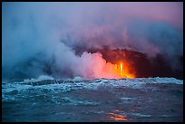 Lava flows creating huge clouds of hydrochloric steam upon meeting with ocean. Hawaii Volcanoes National Park ( color)