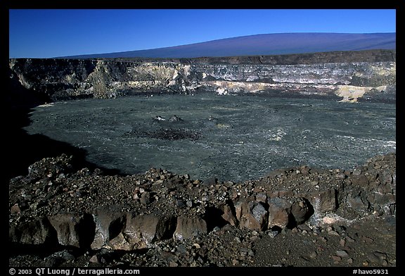 Halemaumau crater overlook and Mauna Loa, early morning. Hawaii Volcanoes National Park