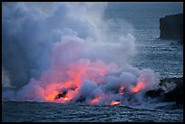 Lava ocean entry from low bench, dusk. Hawaii Volcanoes National Park ( color)