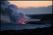 Coastline with ocean entry, sunset. Hawaii Volcanoes National Park ( color)