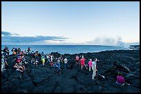 Large group of people at lava viewing area. Hawaii Volcanoes National Park ( color)