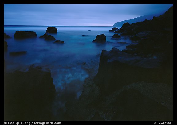 Rocky coastline at dusk, Siu Point, Tau Island. National Park of American Samoa