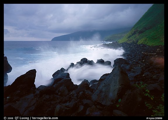 Stormy ocean and balsalt boulders, Siu Point, Tau Island. National Park of American Samoa