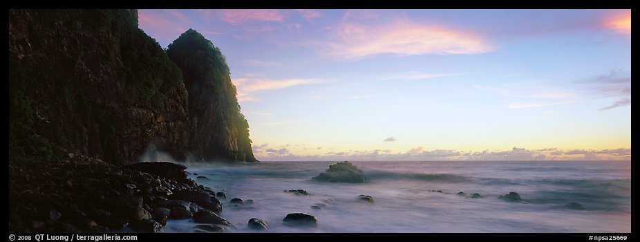 Towering sea cliff at dawn, Tutuila Island. National Park of American Samoa (color)
