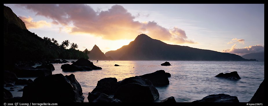 Coastline with boulders at sunrise, Ofu Island. National Park of American Samoa (color)