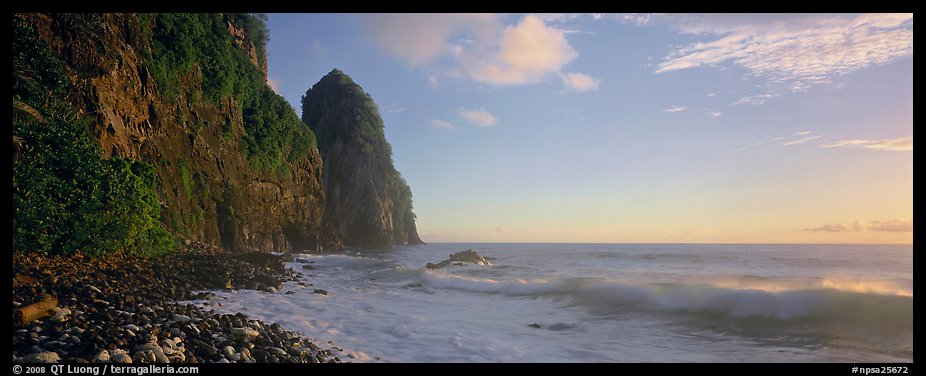 Coastline with tall seacliff, early morning, Tutuila Island. National Park of American Samoa (color)