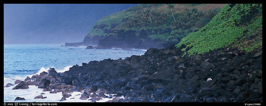 Coastline of Volcanic boulders, Tau Island. National Park of American Samoa (color)