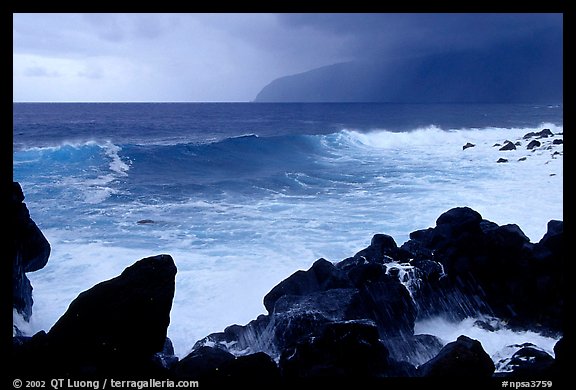 Boulders, crashing waves, and wild coastline, Siu Point, Tau Island. National Park of American Samoa (color)