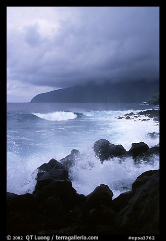 Stormy seascape with crashing waves and clouds, Siu Point, Tau Island. National Park of American Samoa (color)