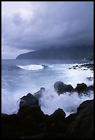 Stormy seascape with crashing waves and clouds, Siu Point, Tau Island. National Park of American Samoa
