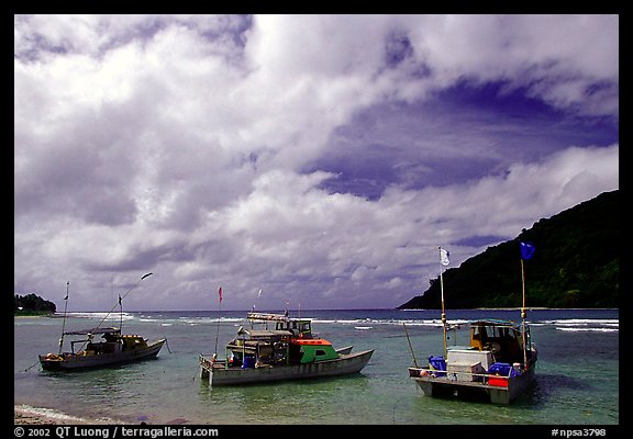 Fishing boats in Vatia Bay. Tutuila, American Samoa (color)