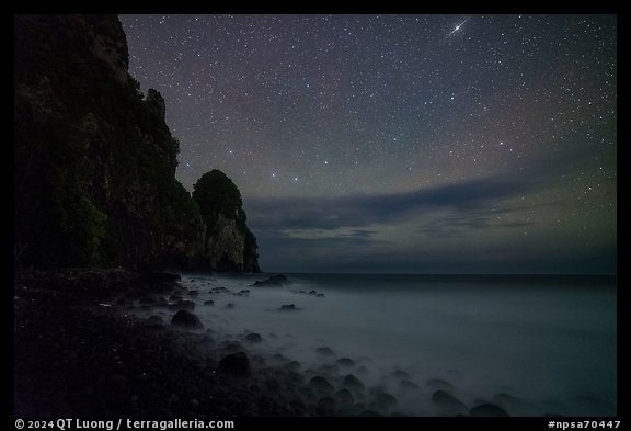 Pola Island at night with austral starry sky. National Park of American Samoa (color)