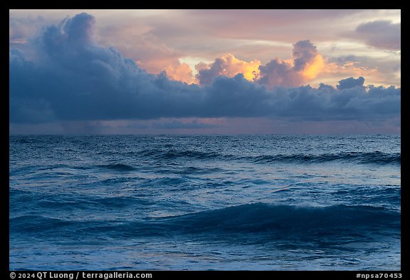 Set of waves and cloud formatins at sunrise. National Park of American Samoa