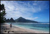 Visitor looking, Ofu South Beach. National Park of American Samoa ( color)