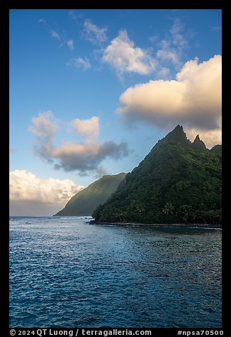 Sunuitao Peak from Asaga Strait, early morning. National Park of American Samoa (color)
