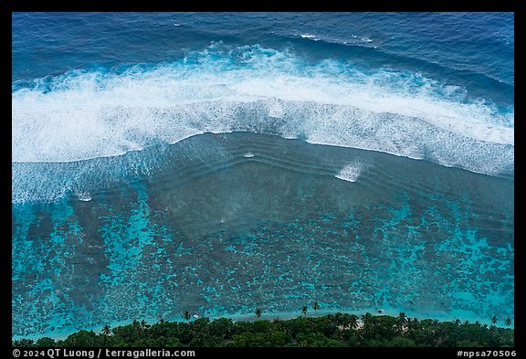Breaking waves and lagoon from above, Ofu Island. National Park of American Samoa (color)