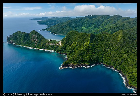Aerial view of Pola Island and Vatia Bay, Tuitula. National Park of American Samoa