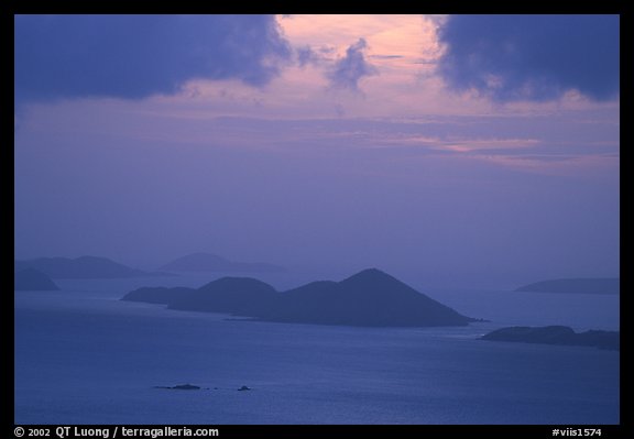 Sunset over small islands. Virgin Islands National Park, US Virgin Islands.