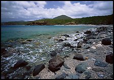Gravel beach and rocks. Virgin Islands National Park, US Virgin Islands.