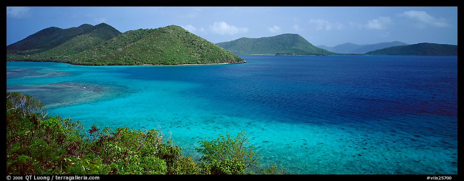 Tropical turquoise waters and green hills. Virgin Islands National Park (color)