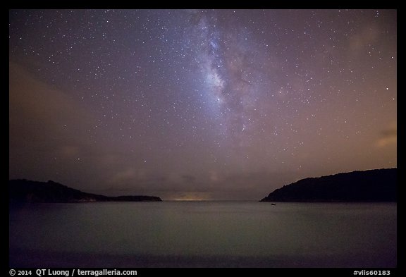 Milky Way and starry sky at night, Little Lameshur Bay. Virgin Islands National Park (color)