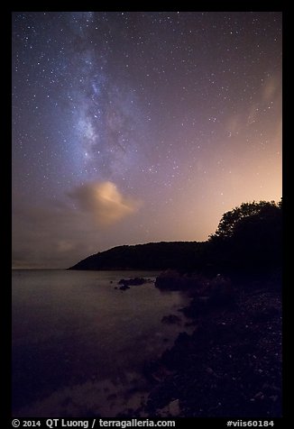 Milky Way and coastline, Little Lameshur Bay. Virgin Islands National Park (color)