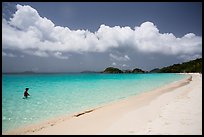 Visitor looking, Trunk Bay beach. Virgin Islands National Park ( color)