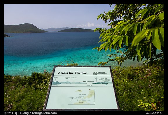 Leinster Bay and Narrows interpretive sign. Virgin Islands National Park (color)