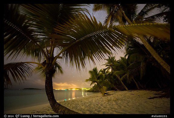 Salomon beach with distant lights at night. Virgin Islands National Park (color)