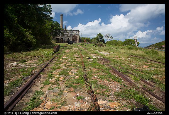 Rails and chain leading to Creque Marine Railway power house, Hassel Island. Virgin Islands National Park (color)