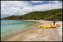 Kayaker on beach, Hassel Island. Virgin Islands National Park ( color)