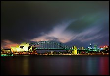 Opera House and Harbor Bridge at night. Sydney, New South Wales, Australia