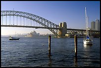 View across Harboor and Harboor bridge, morning. Sydney, New South Wales, Australia (color)