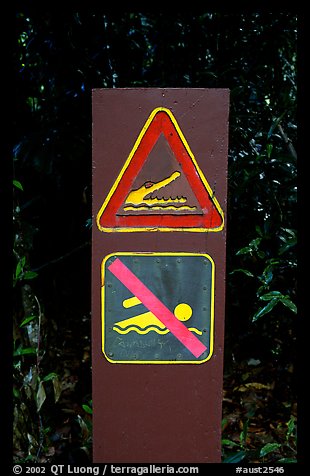 Sign warning of crocodiles. Australia (color)