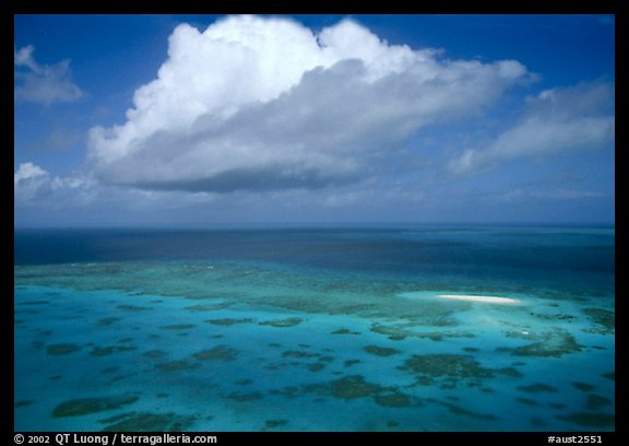 Aerial view of a reef near Cairns. The Great Barrier Reef, Queensland, Australia (color)