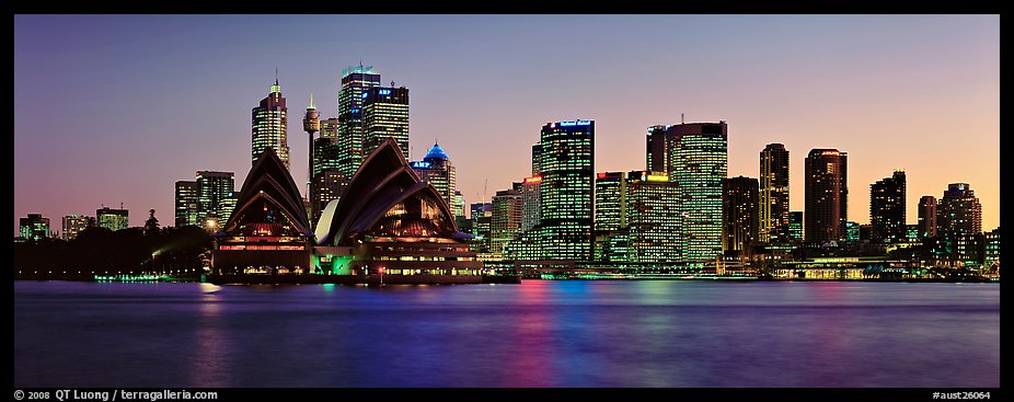Sydney night cityscape and reflections. Sydney, New South Wales, Australia (color)