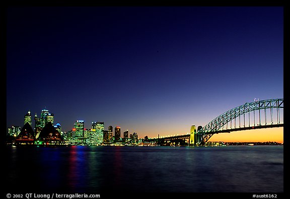 Skyline and Harbour bridge at night. Sydney, New South Wales, Australia