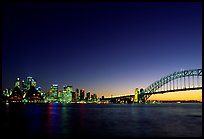 Skyline and Harbour bridge at night. Sydney, New South Wales, Australia (color)