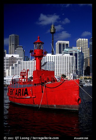 Red boat in harbour. Sydney, New South Wales, Australia (color)