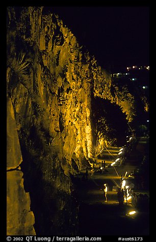 Rock climbing on the banks of the Brisbane River at night. Brisbane, Queensland, Australia (color)