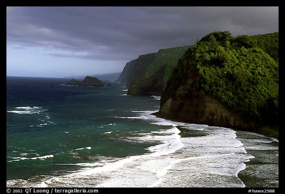 North shore coast from Polulu Valley overlook. Big Island, Hawaii, USA