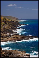 Coastline and highway, South-East. Oahu island, Hawaii, USA ( color)