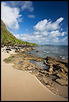 Beach and rocks near Makai research pier,  early morning. Oahu island, Hawaii, USA ( color)