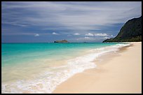 Sand, turquoise waters, and pali, Waimanalo Beach. Oahu island, Hawaii, USA (color)