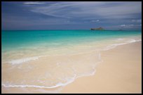 Waimanalo Beach and ocean with turquoise waters and off-shore island. Oahu island, Hawaii, USA (color)
