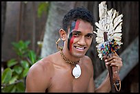 Fiji man with traditional face painting. Polynesian Cultural Center, Oahu island, Hawaii, USA (color)