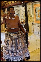 Fiji tribal chief inside vale levu house. Polynesian Cultural Center, Oahu island, Hawaii, USA ( color)