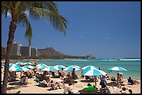 Sun shades on Waikiki Beach. Waikiki, Honolulu, Oahu island, Hawaii, USA