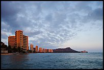 Skyline and Diamond Head, sunset. Waikiki, Honolulu, Oahu island, Hawaii, USA (color)